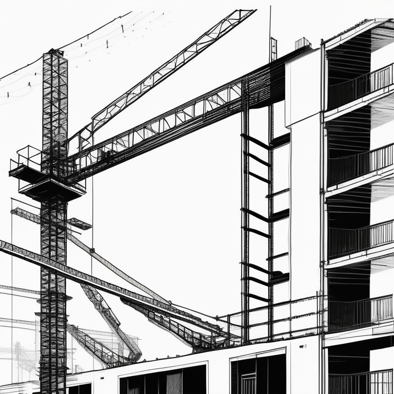 construction site with cranes and residential framework