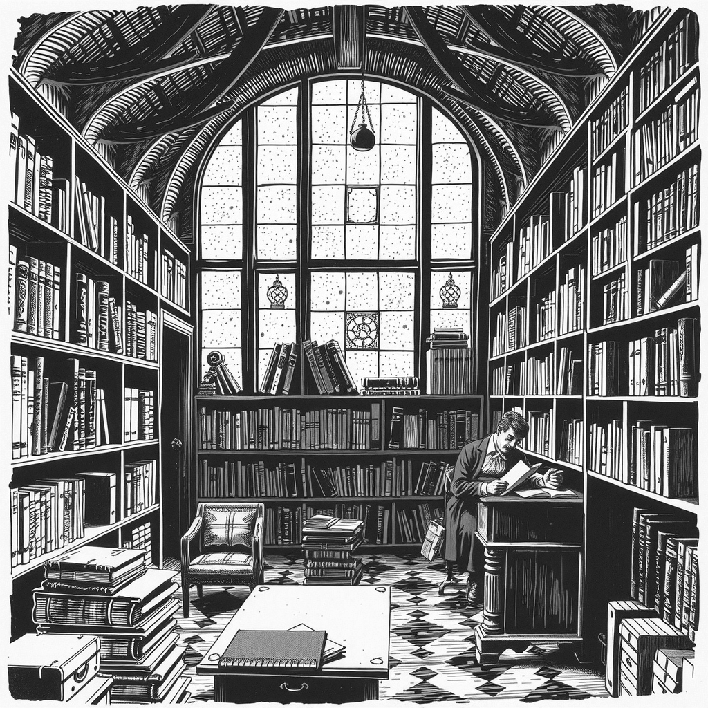 a university library with a researcher