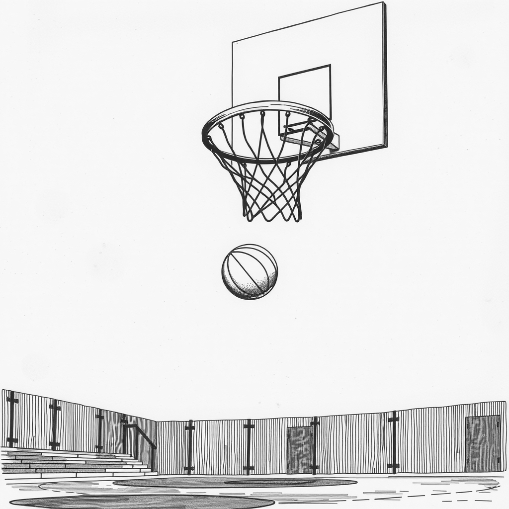 a basketball going through a hoop
