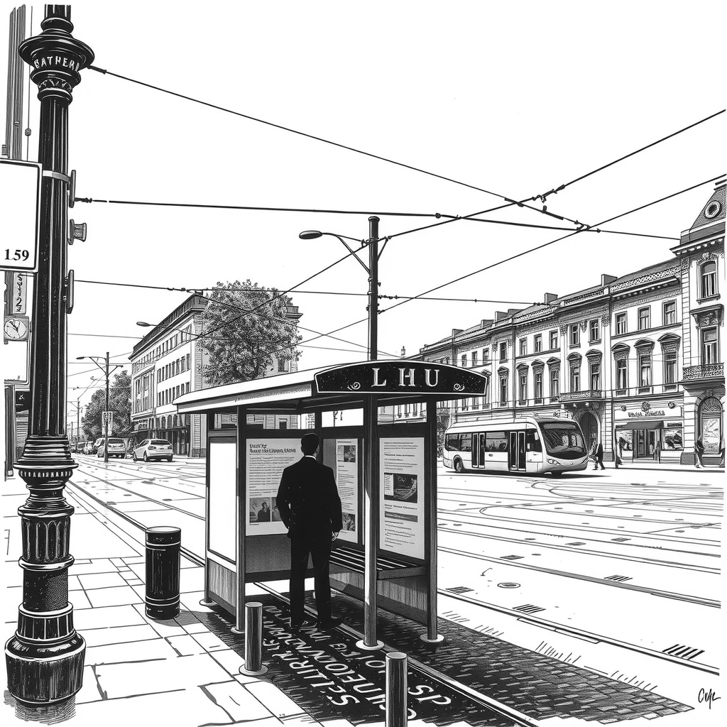 contemporary bus station on city street