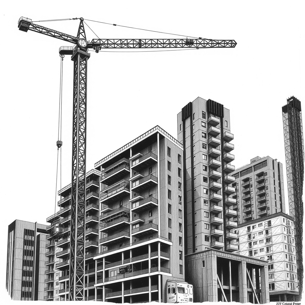 building crane on city construction site