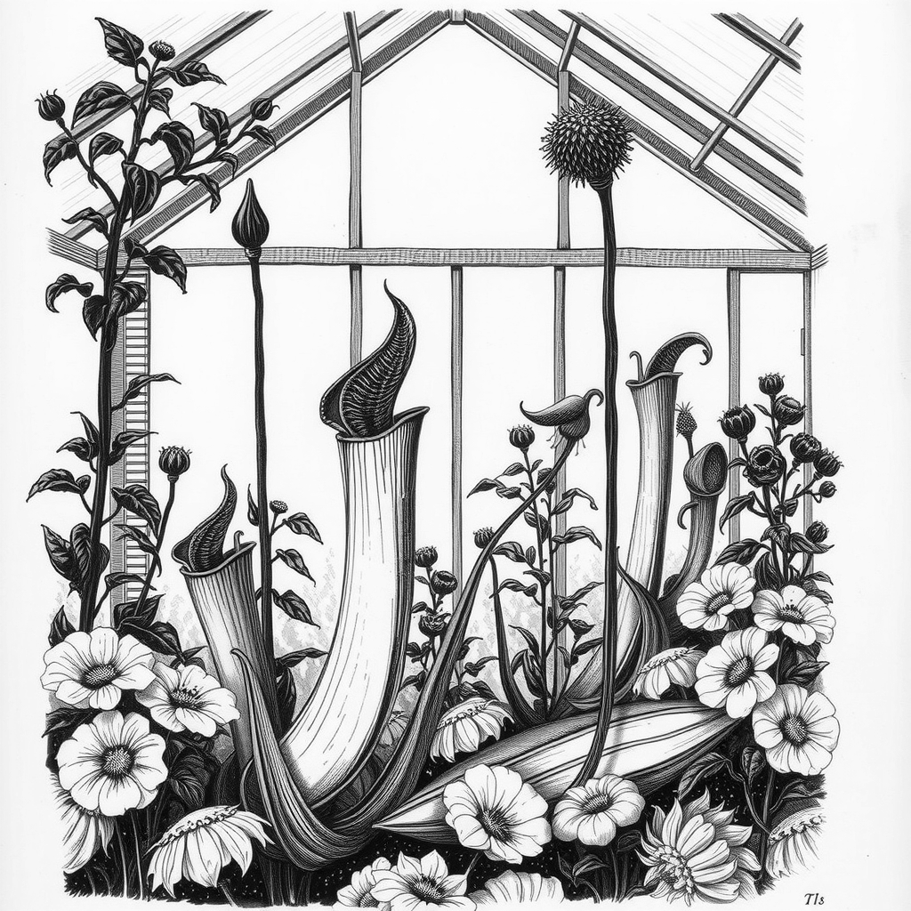 carnivorous plants in glasshouse display