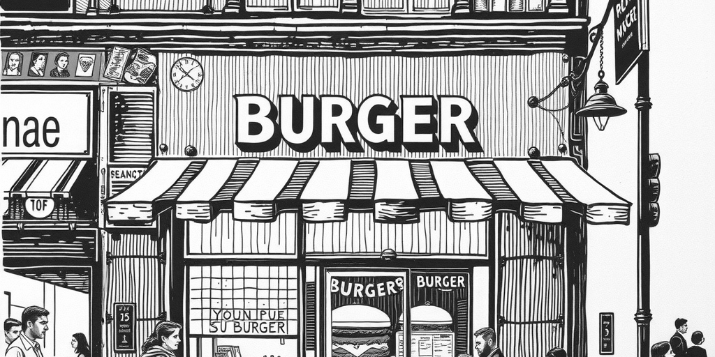 burger restaurant facade on urban street