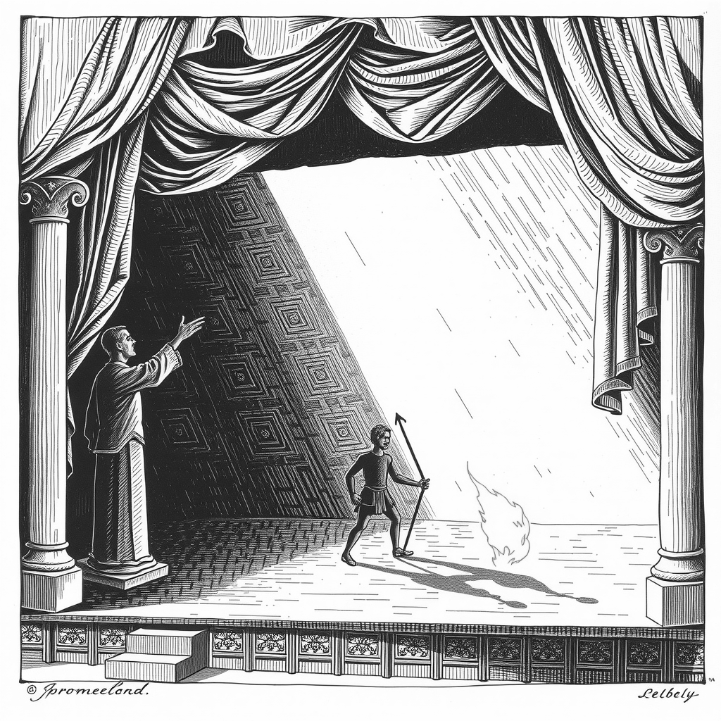puppet theatre stage with mythological scene