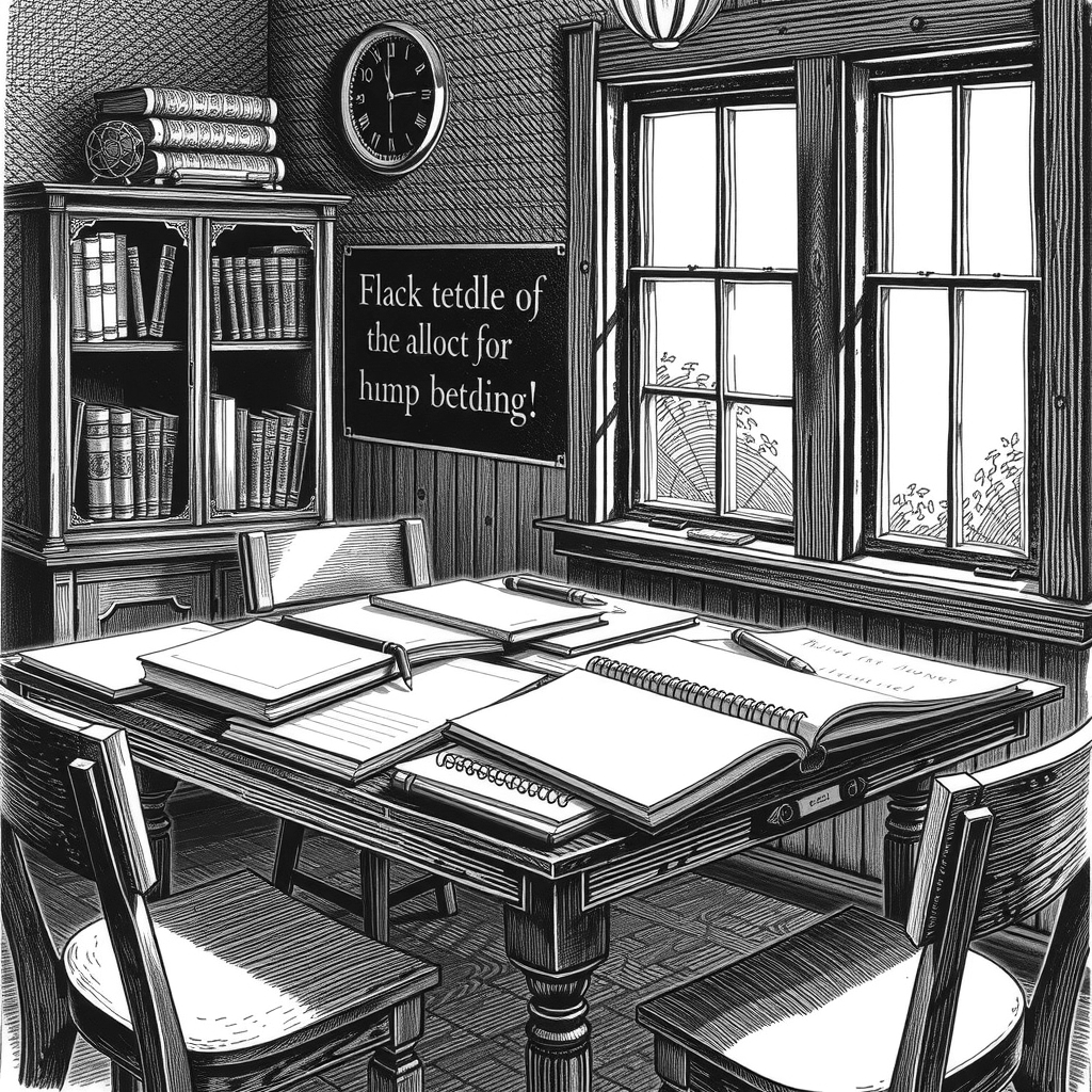 school desk with books