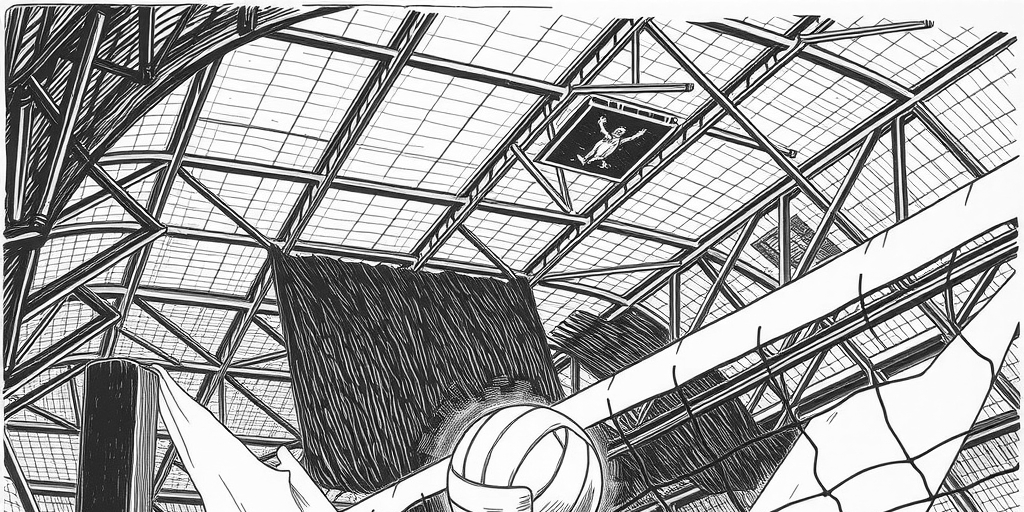 volleyball net with ball in flight