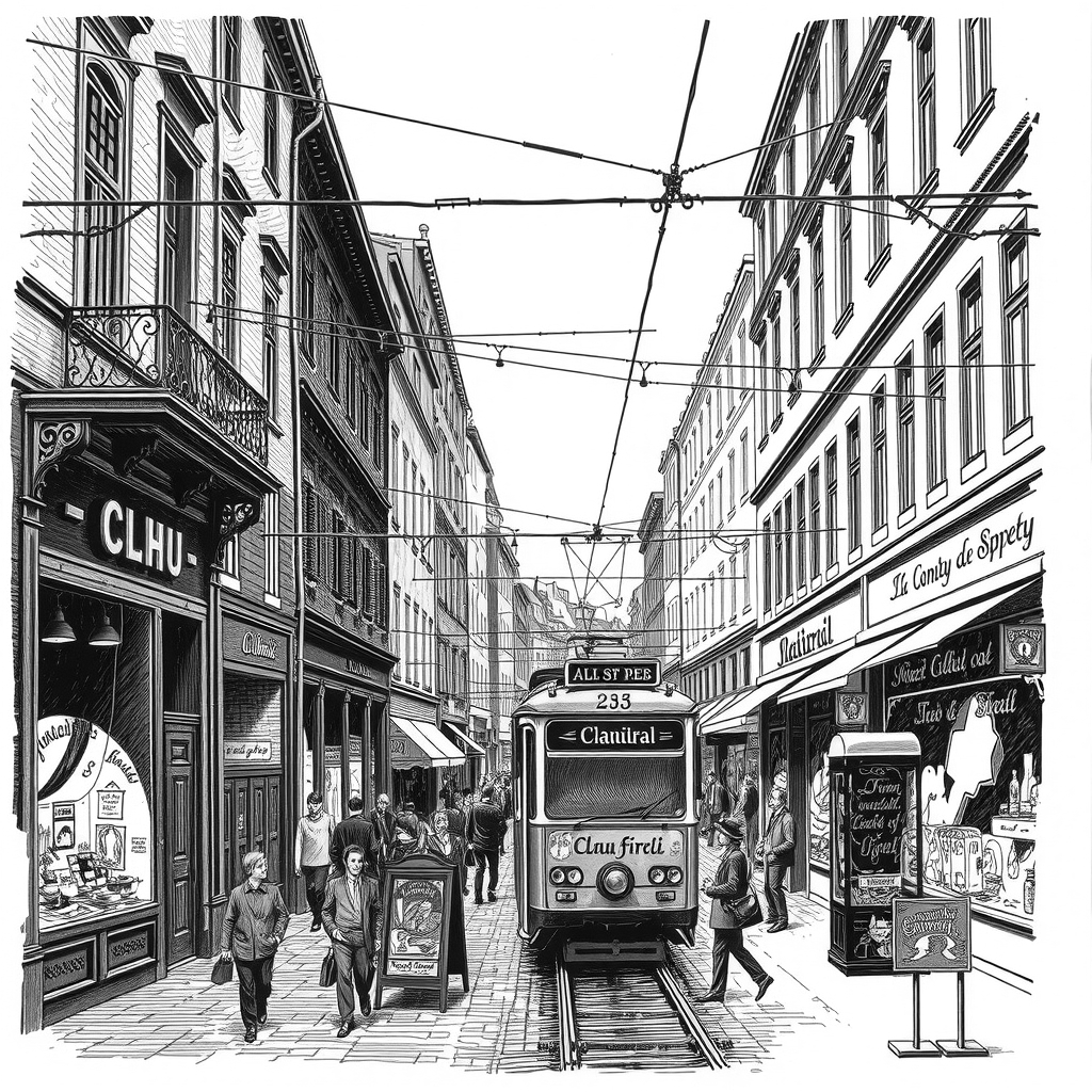 active Cluj city street with commerce