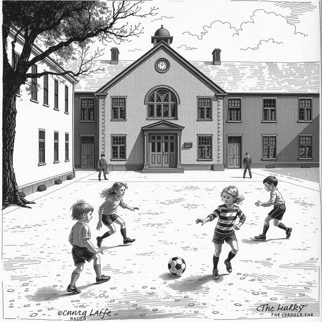 children playing soccer at school