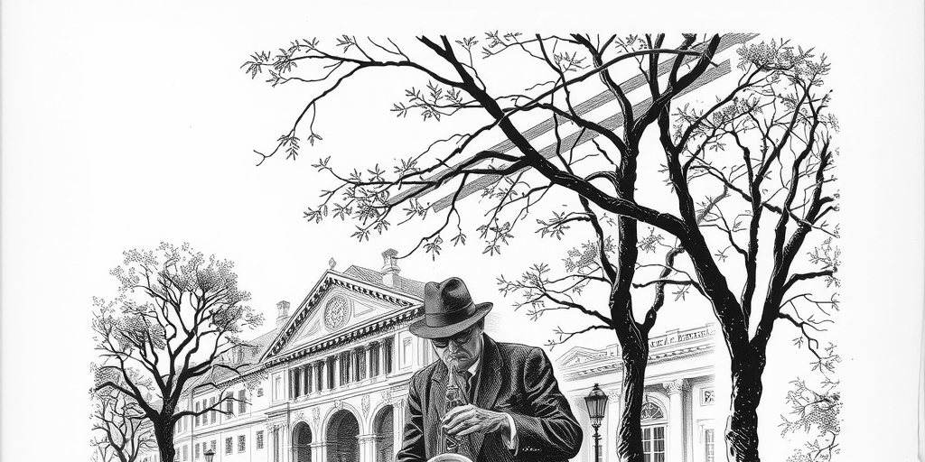 jazz musician with saxophone in a city park
