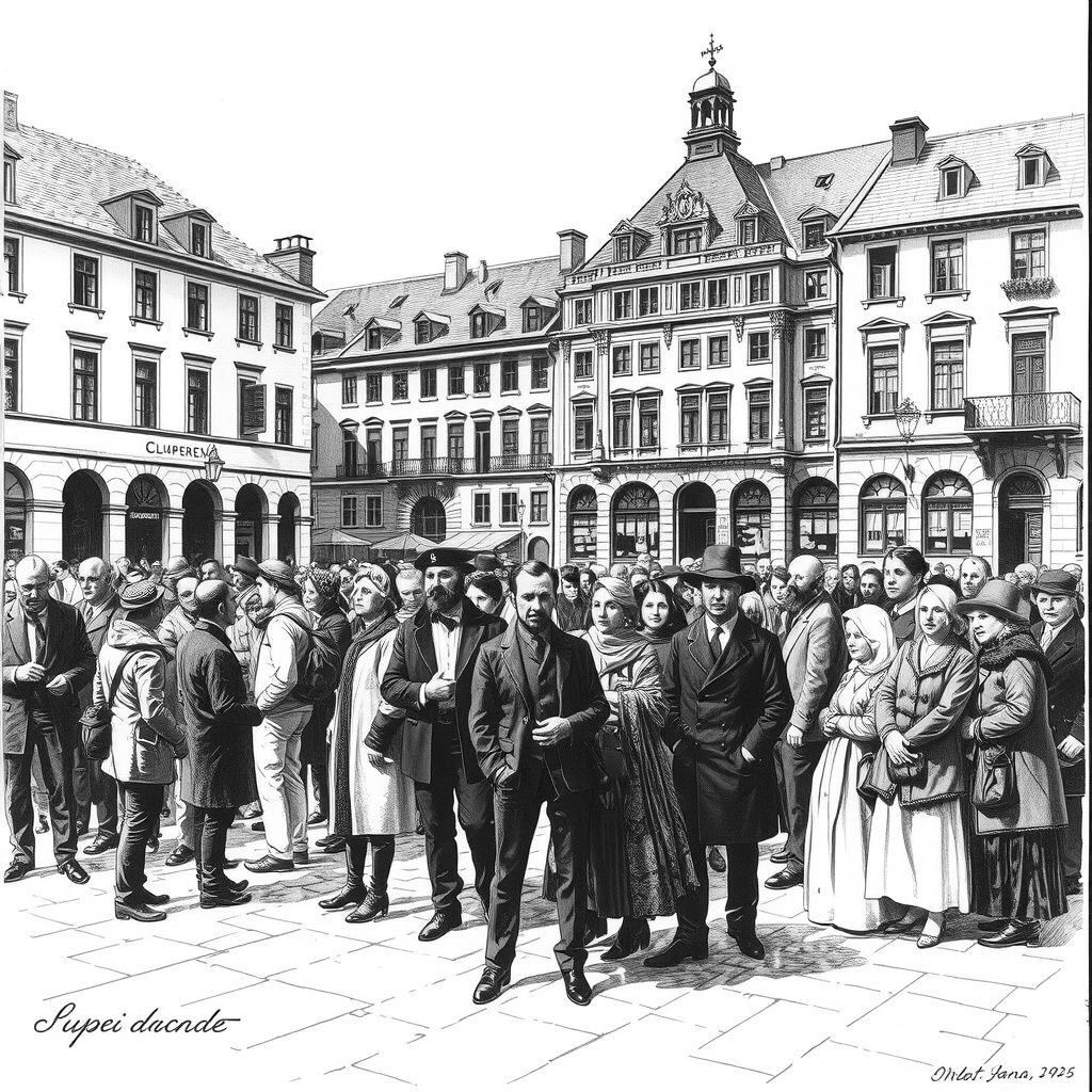 diverse people in city square
