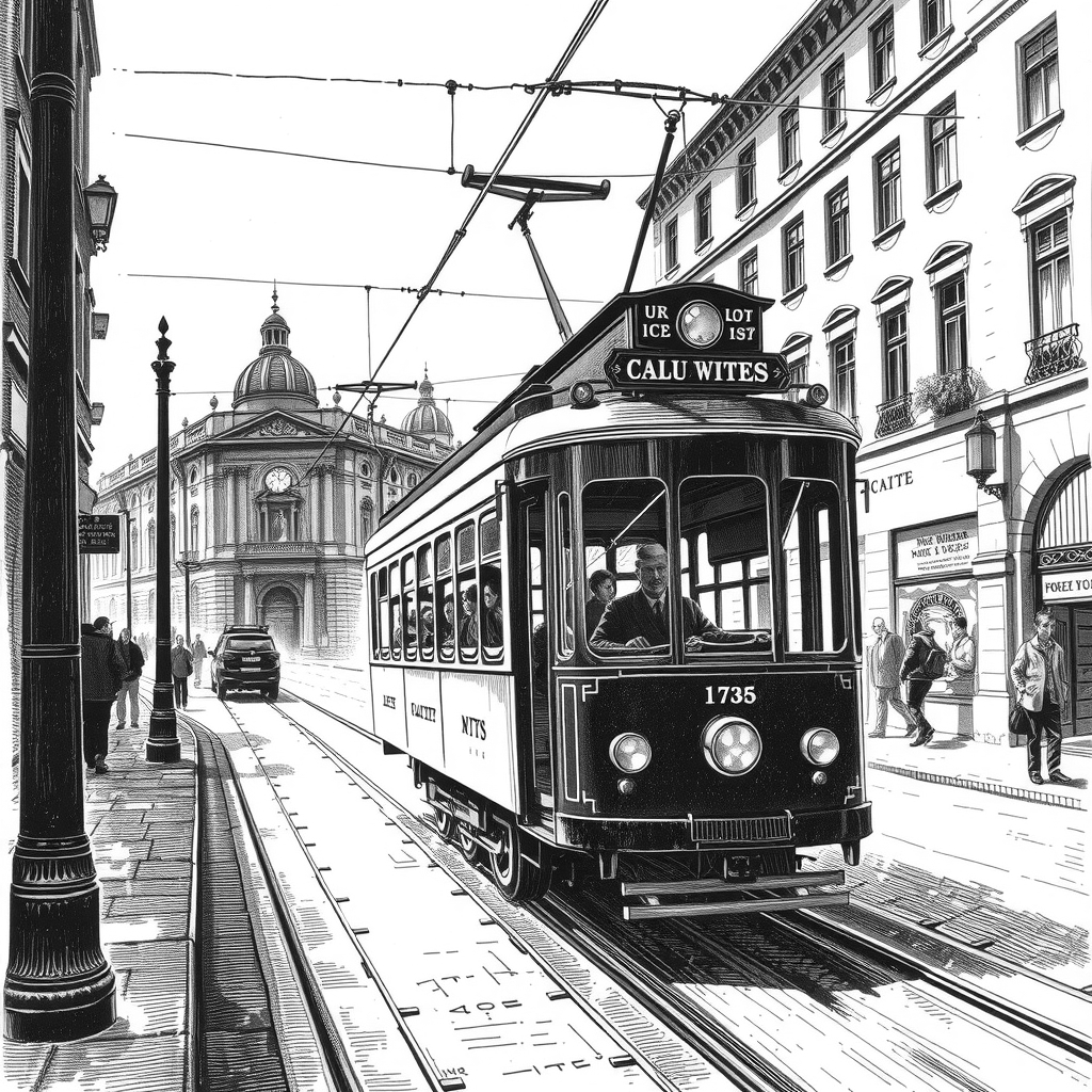 a city tram on street
