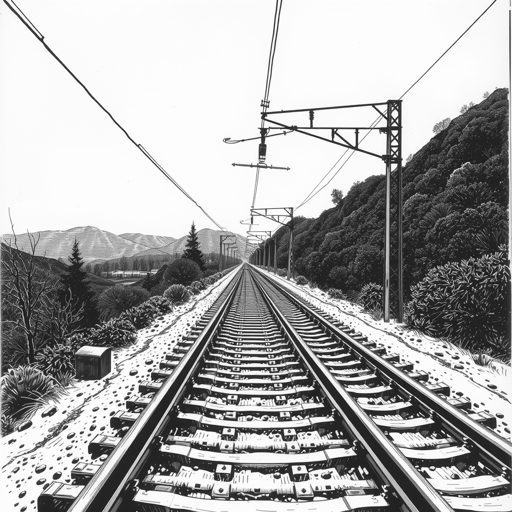 a modernized railway line with overhead wires