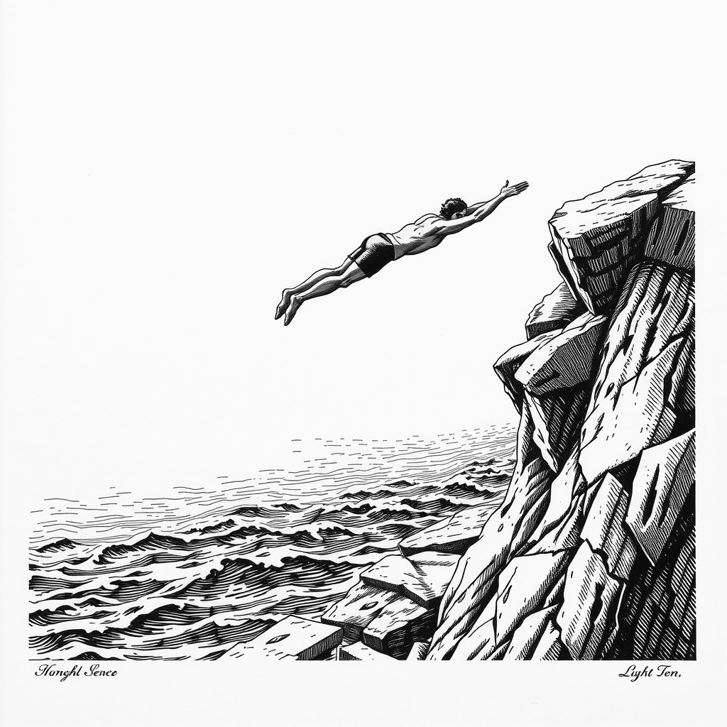 cliff diver in air
