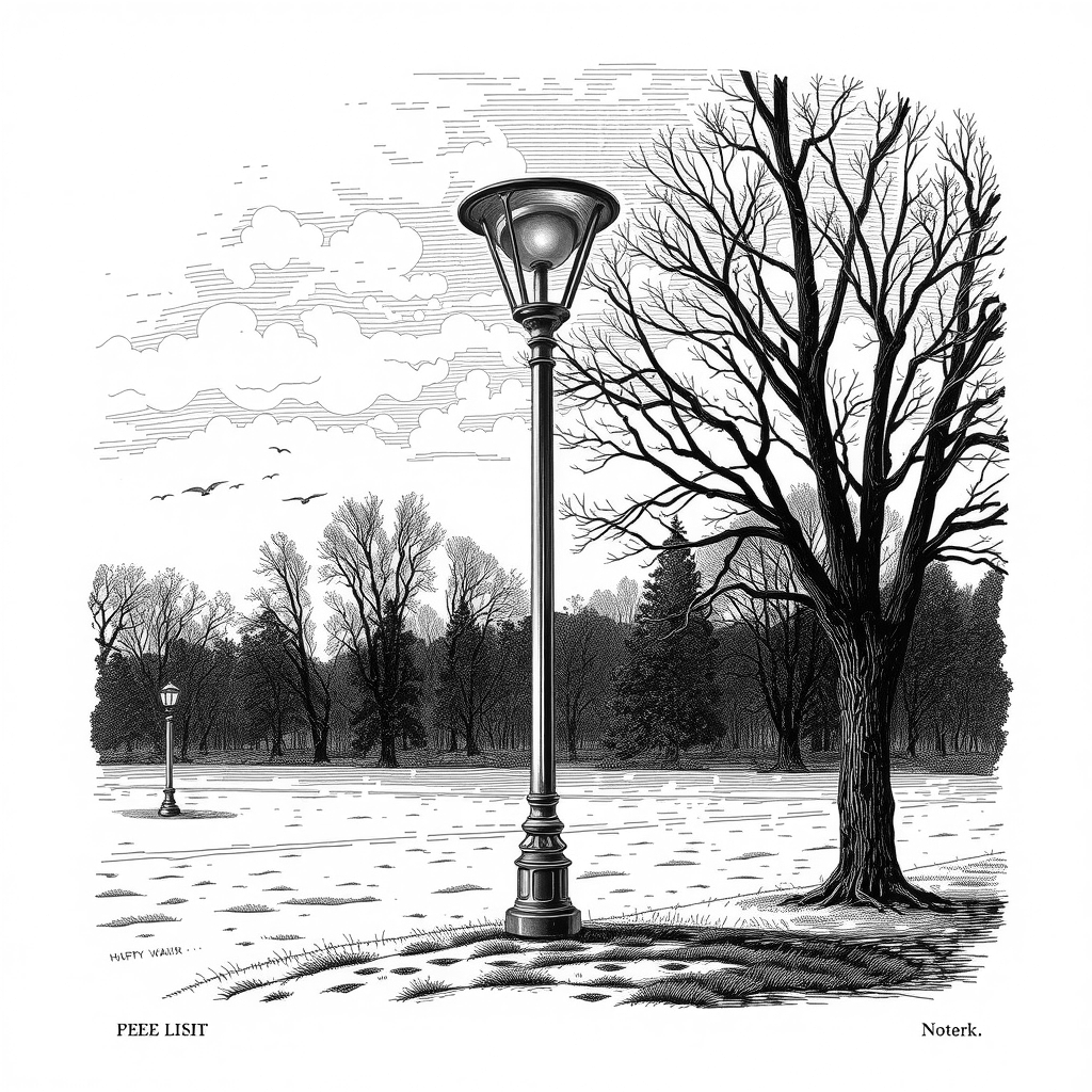 a solar street lamp in a park