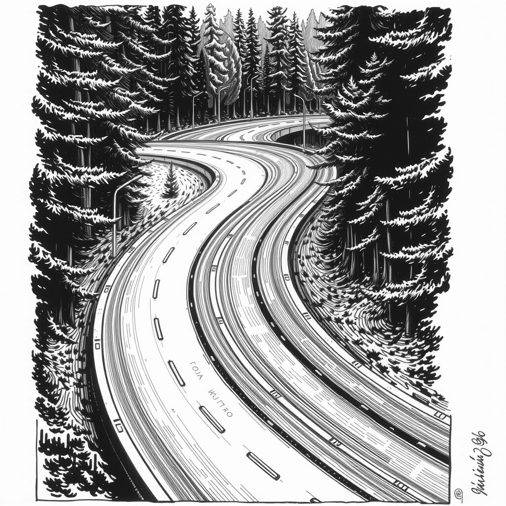 a highway through forest landscape
