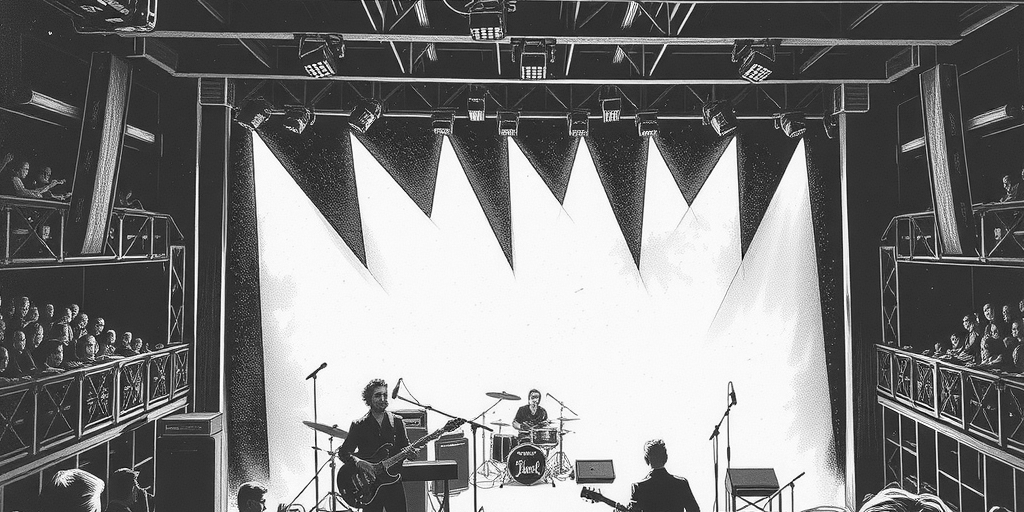a concert stage setup in an arena