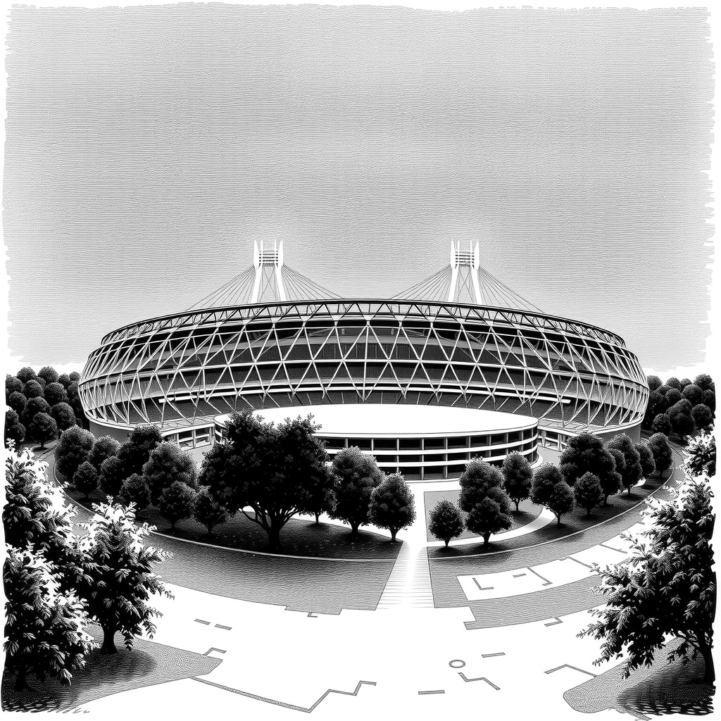 a national stadium building with parkland