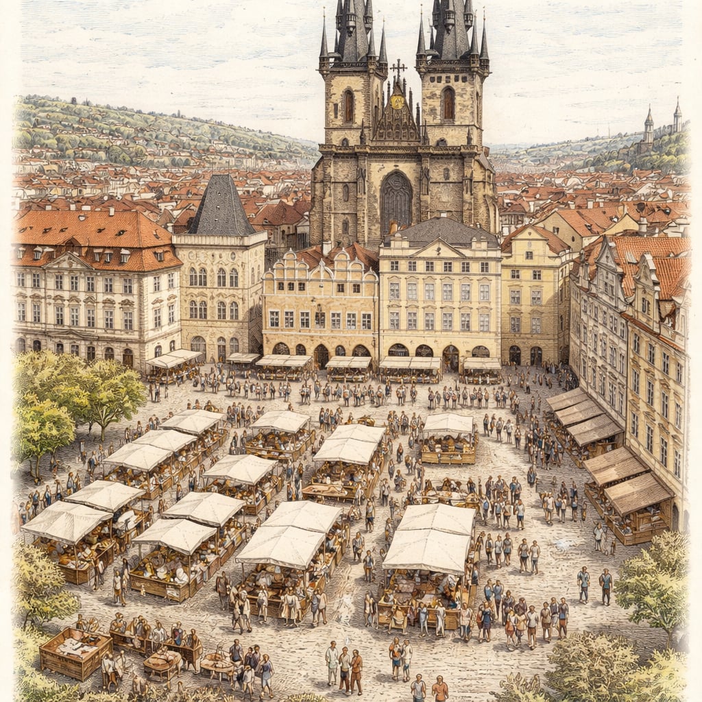 Traditional craft market with stalls filling the main square in Cluj-Napoca.