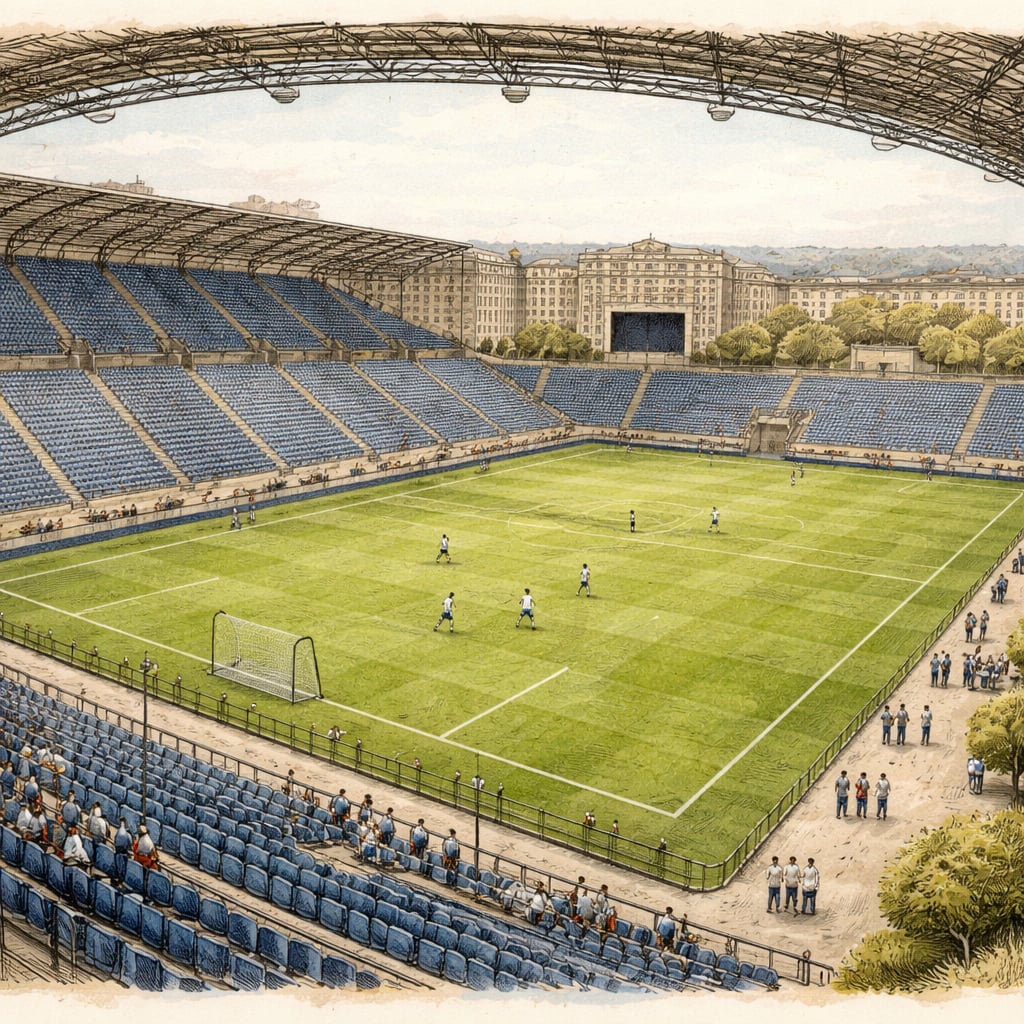 Craiova stadium where a star striker's transfer price is set.
