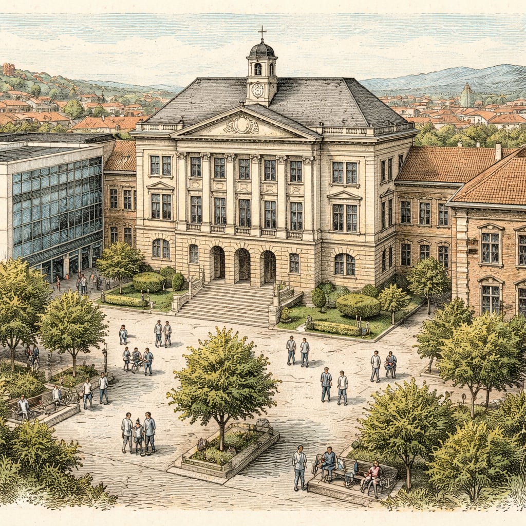 University of Medicine and Pharmacy campus in Cluj-Napoca on a clear day.