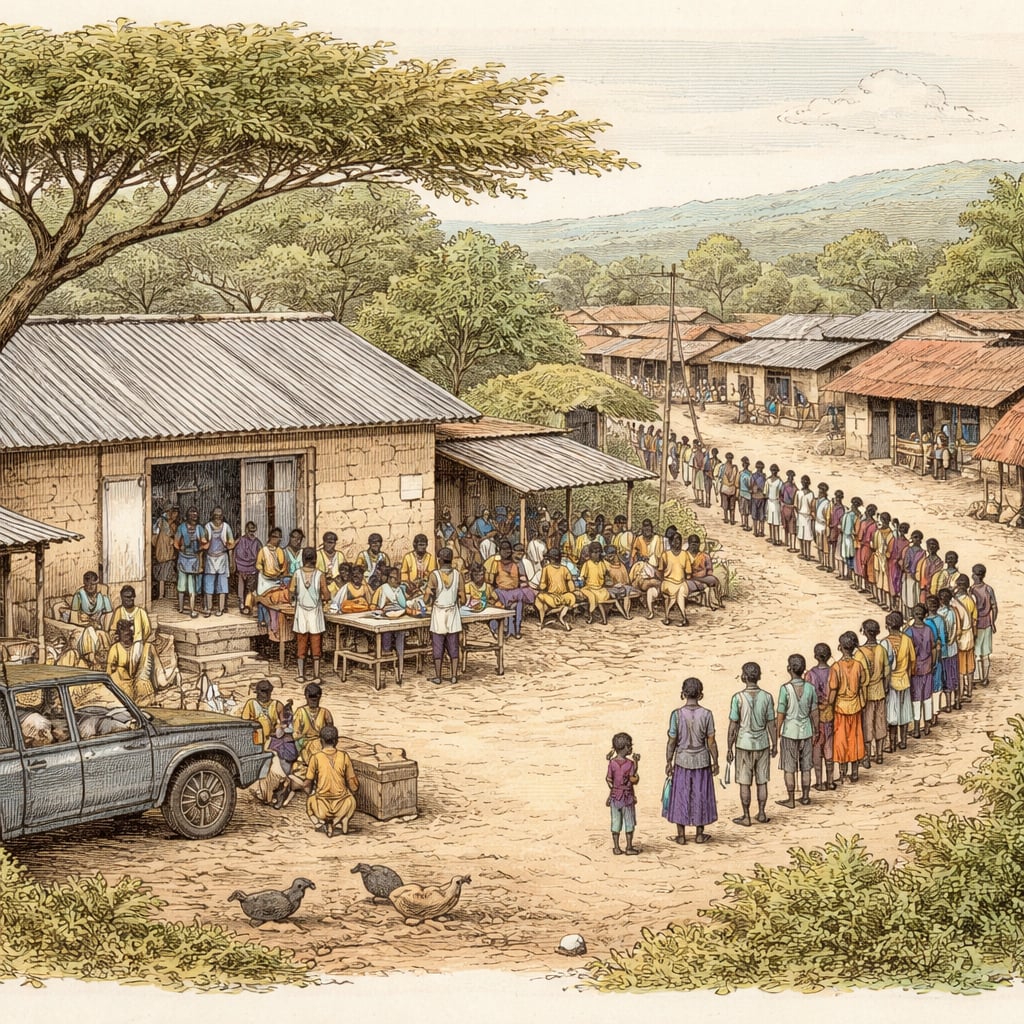 Nurse providing medical care to villagers at a Ugandan clinic.