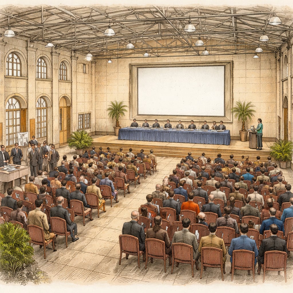 Researcher speaks at international cultural conference hall in Delhi.