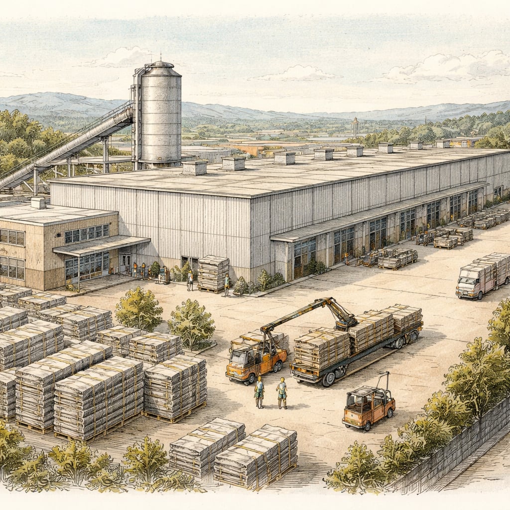 Factory producing low-emission construction boards with loading activity