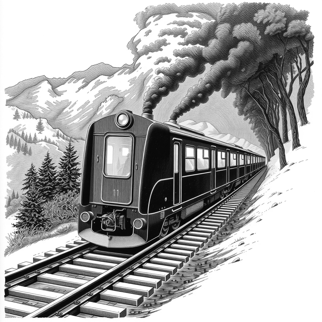 a train on tracks in hilly terrain