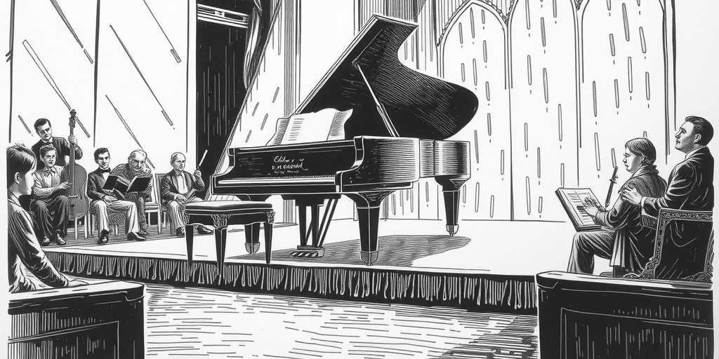 grand piano on concert stage